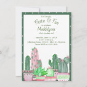 サボテン緑とピンク誕生日 招待状 (正面)