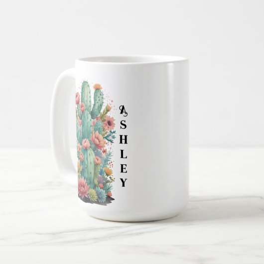 サボテン緑の多肉性の水の色パーソナライズされたナム コーヒーマグカップ (正面左)