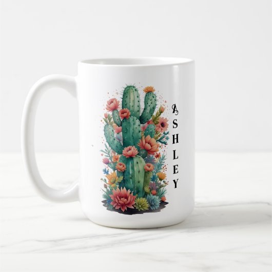 サボテン緑の多肉性の水の色パーソナライズされたナム コーヒーマグカップ (左)