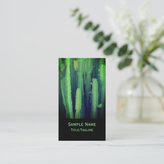 サボテン自然はっきりしたアーカスタムト両面グリーン 名刺 (スタンド正面)