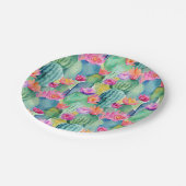 サボテン花の水の色アート砂漠のカラフルおもしろい ペーパープレート (アングル)