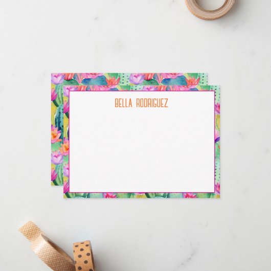 サボテン花の水の色NAME砂漠カラフル ノートカード (正面/裏面インサイチュ)