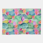 サボテン花アート砂漠カラフル南西 キッチンタオル (横)