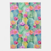 サボテン花アート砂漠カラフル南西 キッチンタオル (縦)
