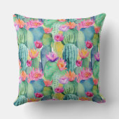 サボテン花ウォーターカラーアート砂漠カラフルおもしろい クッション (裏面)