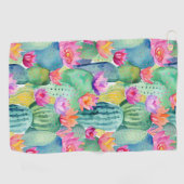 サボテン花ウォーターカラーアート砂漠カラフル ゴルフタオル (横)