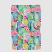 サボテン花ウォーターカラーアート砂漠カラフル ゴルフタオル (正面)