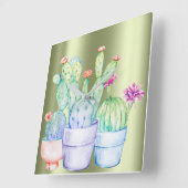 サボテン花バラ金ゴールドピーチミントグリーン絵画ズ スクエア壁時計 (傾斜)