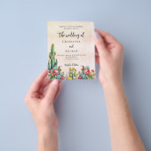 サボテン花バラ金ゴールド予算結婚式招待状 チラシ (手)