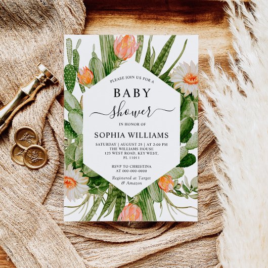 サボテン花フレームベビーシャワー招待状 招待状