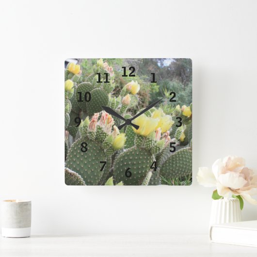 サボテン花壁時計 スクエア壁時計 (ホーム)