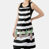 サボテン花白黒ストライプ エプロン (インサイチュ)