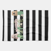 サボテン花白黒ストライプ キッチンタオル (横)