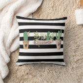 サボテン花白黒ストライプ クッション (ブランケット)