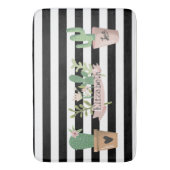 サボテン花白黒ストライプ バスマット (正面縦)