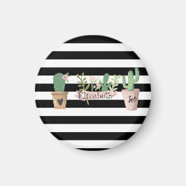 サボテン花白黒ストライプ マグネット