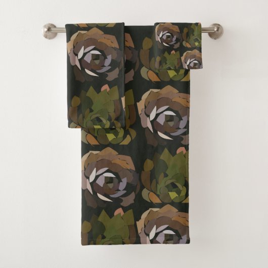 サボテン葉ガーデンズグリーンボタニックパターン バスタオルセット (インサイチュ)