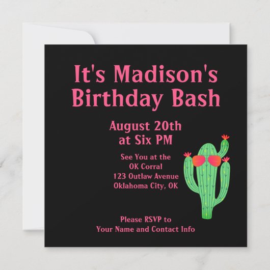 サボテン西部テーマパーティー 招待状 (裏面)