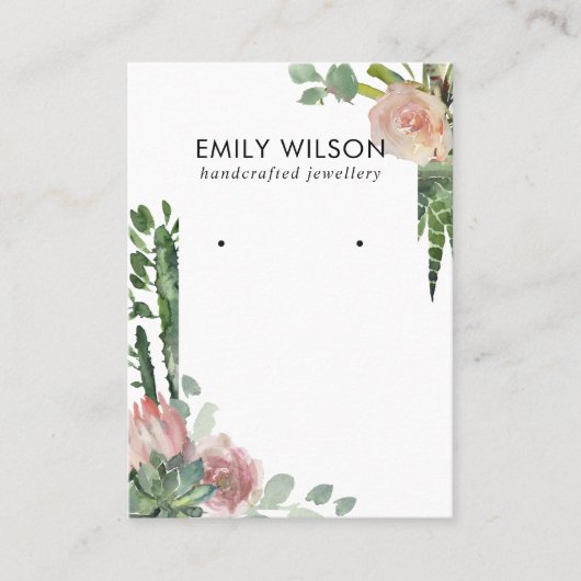 サボテン赤面プロテア葉スタッドイヤリングディスプレイ 名刺 (正面)