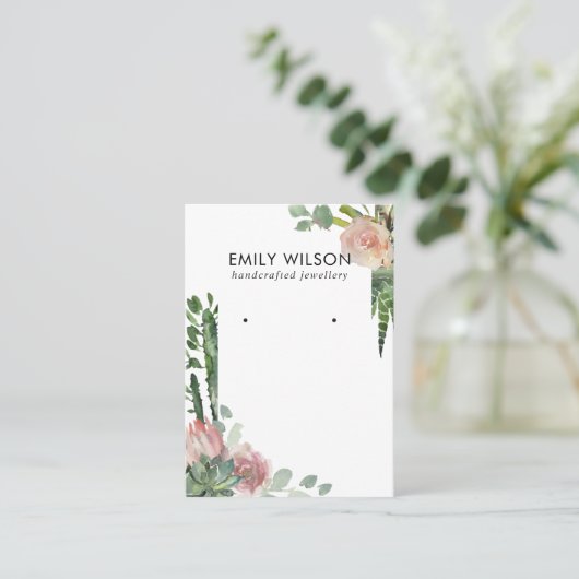 サボテン赤面プロテア葉スタッドイヤリングディスプレイ 名刺 (スタンド正面)