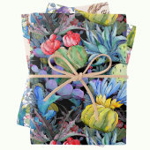 サボテン追加文字と名美しい水色3 ラッピングペーパーシート