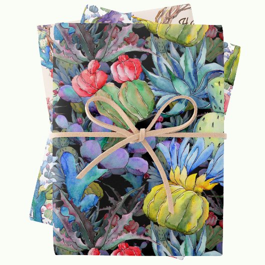 サボテン追加文字と名美しい水色3 ラッピングペーパーシート