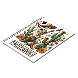 サボテン遊の中のメキシコのスケルトンのギター ノートブック