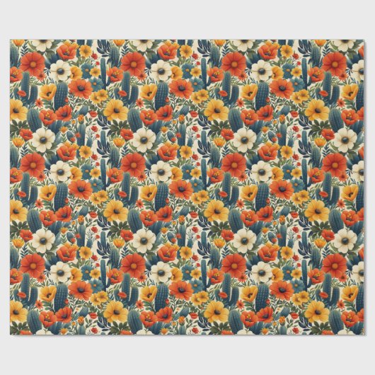 サボテン野生の花レッドクリーム花模様デコパージュ ラッピングペーパー (フラット)
