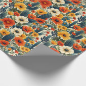 サボテン野生の花レッドクリーム花模様デコパージュ ラッピングペーパー (角)