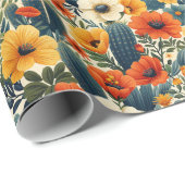 サボテン野生の花レッドクリーム花模様デコパージュ ラッピングペーパー (ロールコーナー)