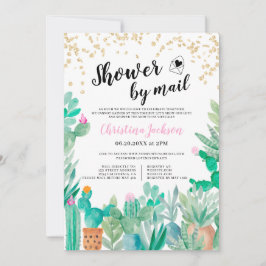 サボテン金ゴールドグリッターの水彩シャワー（郵送） 招待状