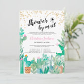 サボテン金ゴールドグリッターの水彩シャワー(郵送) 招待状 (スタンド正面)