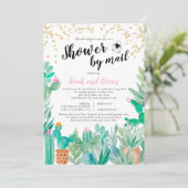 サボテン金ゴールドグリッター水色ベビーシャワー郵便 招待状 (スタンド正面)