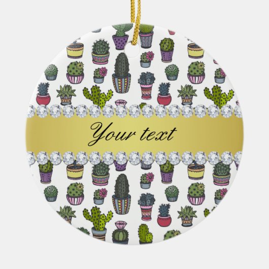 サボテン金ゴールドフェイクダきらきら光るイヤ セラミックオーナメント (正面)