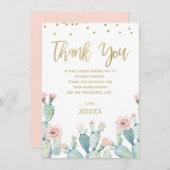 サボテン金ゴールド書のベビーシャワーサンキューカード 招待状 (正面/裏面)