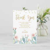 サボテン金ゴールド書のベビーシャワーサンキューカード 招待状 (スタンド正面)