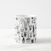 サボテン鉢植え植物 かわいいパターン 黒&白 コーヒーマグカップ (中央)