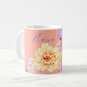 サボテン開花砂漠の花の水色の紫の桃 コーヒーマグカップ