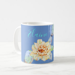 サボテン開花砂漠の花の水色の紫 コーヒーマグカップ
