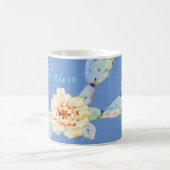 サボテン開花砂漠の花の水色の紫 コーヒーマグカップ (中央)
