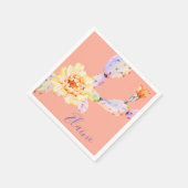 サボテン開花砂漠の花の水色ピーチパープル スタンダードカクテルナプキン (角)