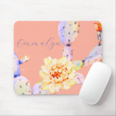 サボテン開花砂漠の花の水色ピーチパープル マウスパッド (マウス)