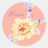 サボテン開花砂漠の花の水色ピーチパープル ラウンドシール (正面)