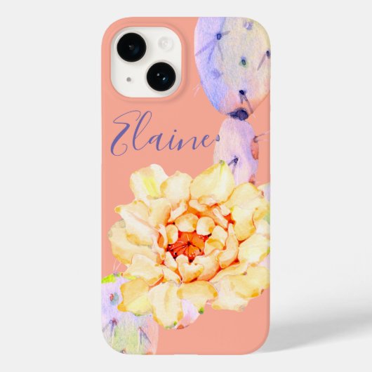 サボテン開花砂漠の花の水色ピーチパープル Case-Mate iPhoneケース (裏面)