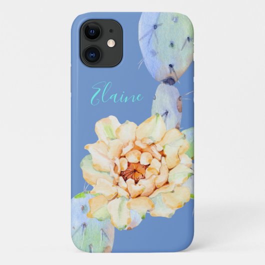 サボテン開花砂漠の花の水色ピーチパープル Case-Mate iPhoneケース (裏面)