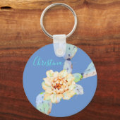サボテン開花砂漠の花の水色 キーホルダー (正面)