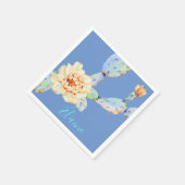 サボテン開花砂漠の花の水色 スタンダードカクテルナプキン (角)