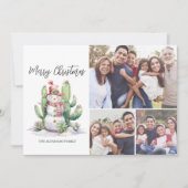 サボテン雪だるま写真メリークリスマス シーズンカード (正面)