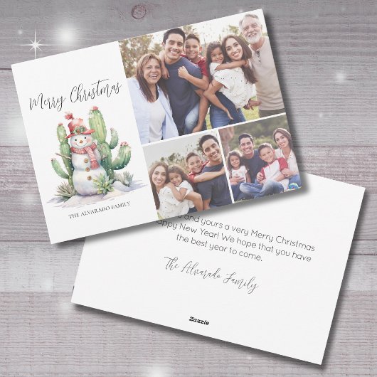 サボテン雪だるま写真メリークリスマス シーズンカード