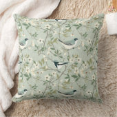 サボテン風ウォーターカラーフローラル Sage + Cream 鳥 クッション (ブランケット)